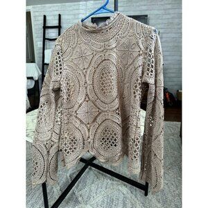Ultra Pink Tan/brown Womens Long Sleeve Lace Blouse Top Size M